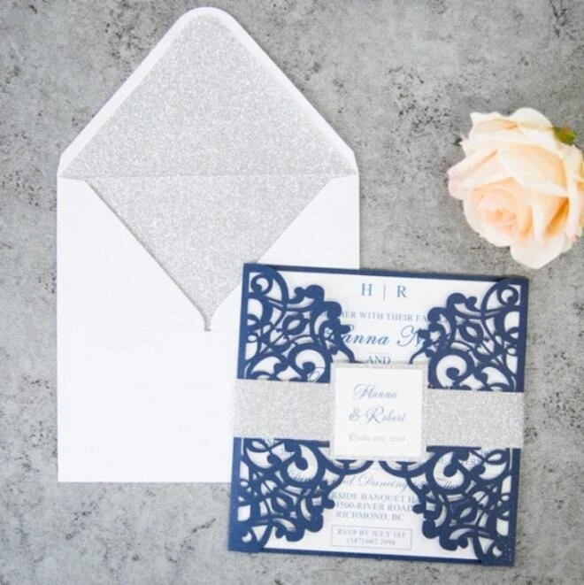 Индивидуальные Синяя лазерная резка для свадьбы Пригласительные открытки