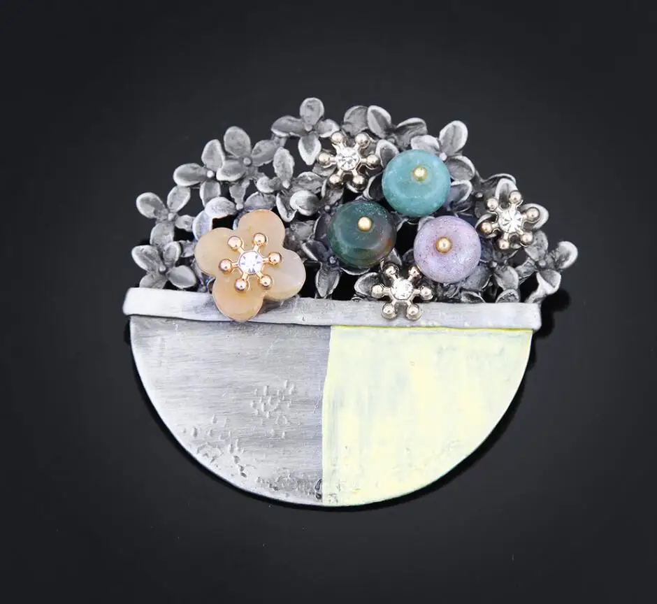 Ancient Tin Bouquet Pendant Flower Pot Charm Stone For DIY Necklace Jewelry | Украшения и аксессуары