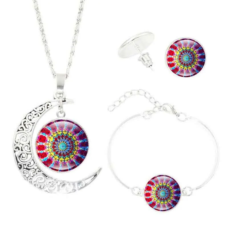 Moon Shaped Time Gem ожерелье с подвеской в виде мандалы браслет серьги наборы для йоги