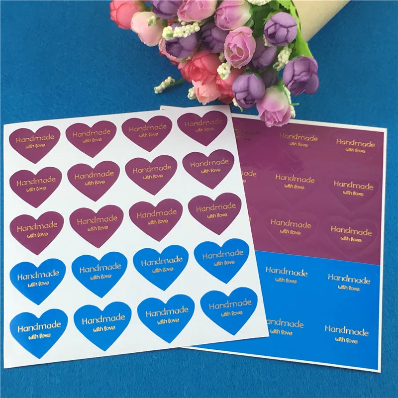 100 шт./лот романтическая форма сердца цветная печать золотой ручная работа с