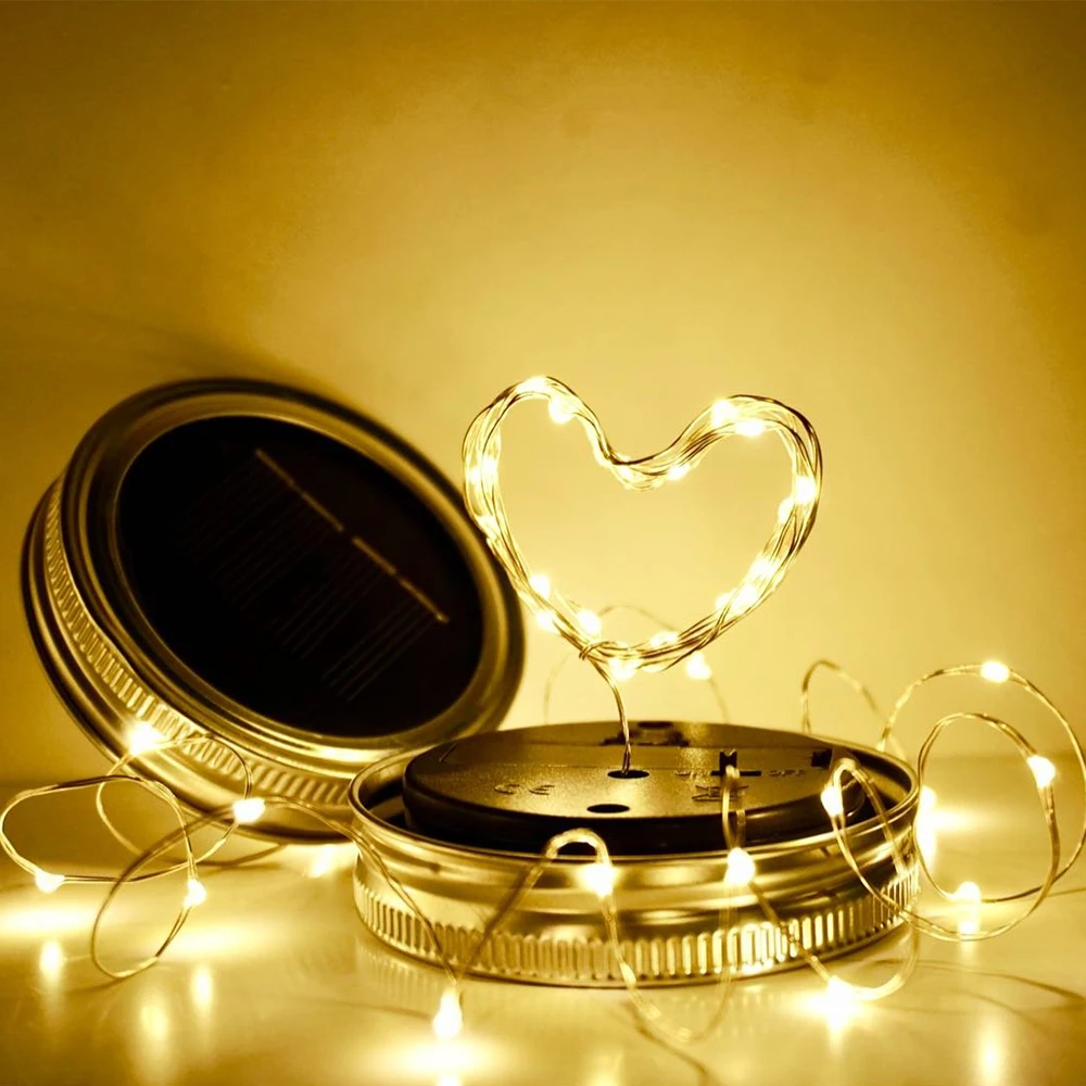 2M 20 LED Fairy Light Waterproof Solar Powered String Garland For Mason Jar Lid Insert Color Changing Garden Decoration | Лампы и