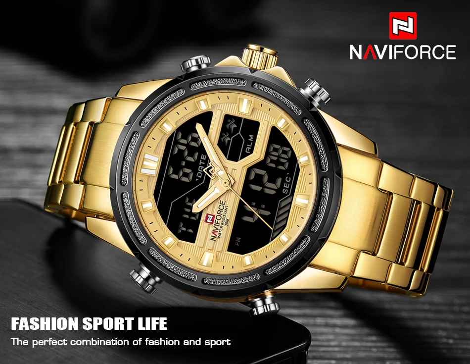 NAVIFORCE модные спортивные мужские часы Мужские кварцевые цифровые часы люксовый бренд полностью стальные военные наручные часы Relogio Masculino