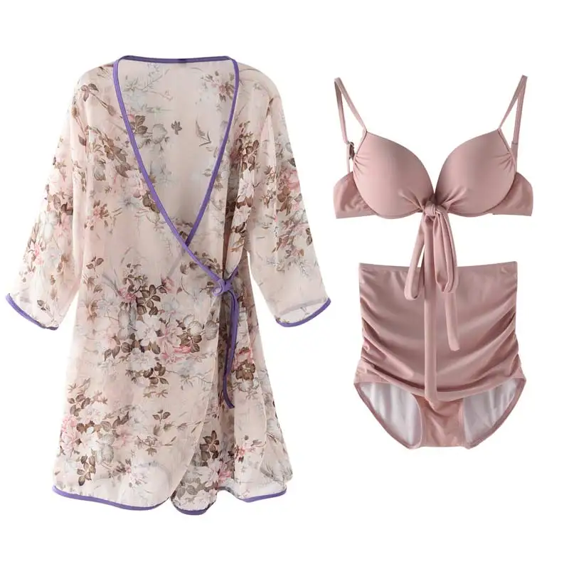 Комплекты бикини с высокой талией Пляжная накидка из трех предметов Maillot De Bain