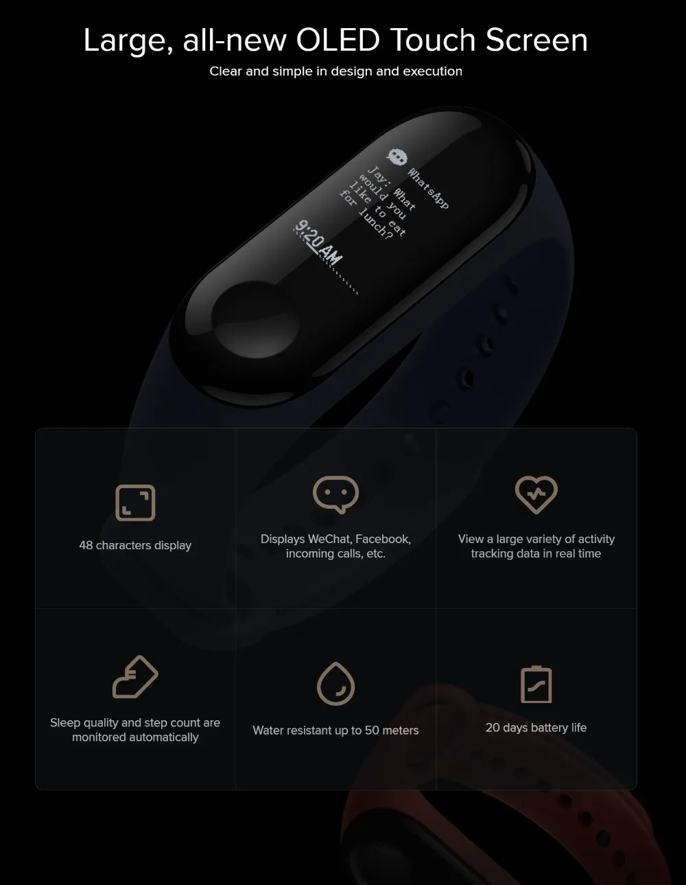 Xiaomi mi Band 3 mi band 3 умный браслет с черным оранжевым синим сенсорным экраном фитнес-трекер для измерения сердечного ритма водонепроницаемый