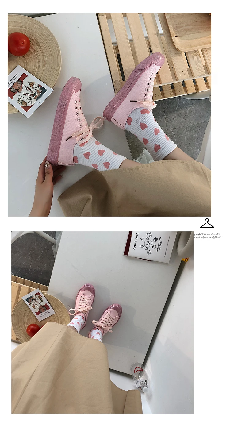 Pink canvas walking shoes girl heart female students Korean version of the wild cute breathable sports shoes M2-79