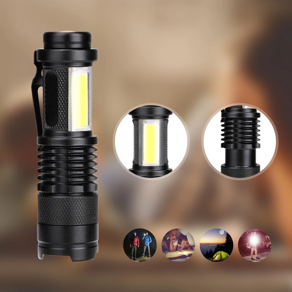 COB LED Flashlight XML T6 Tactical Mini Pocket Clip Torch Zoom Focus Flashlights Waterproof Outdoor Lighting AA 14500 | Лампы и