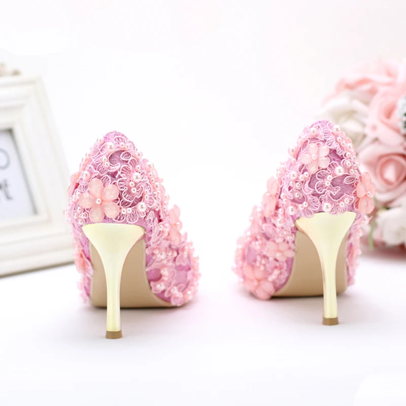 Туфли женские свадебные на высоком каблуке с острым носком и жемчугом | Обувь