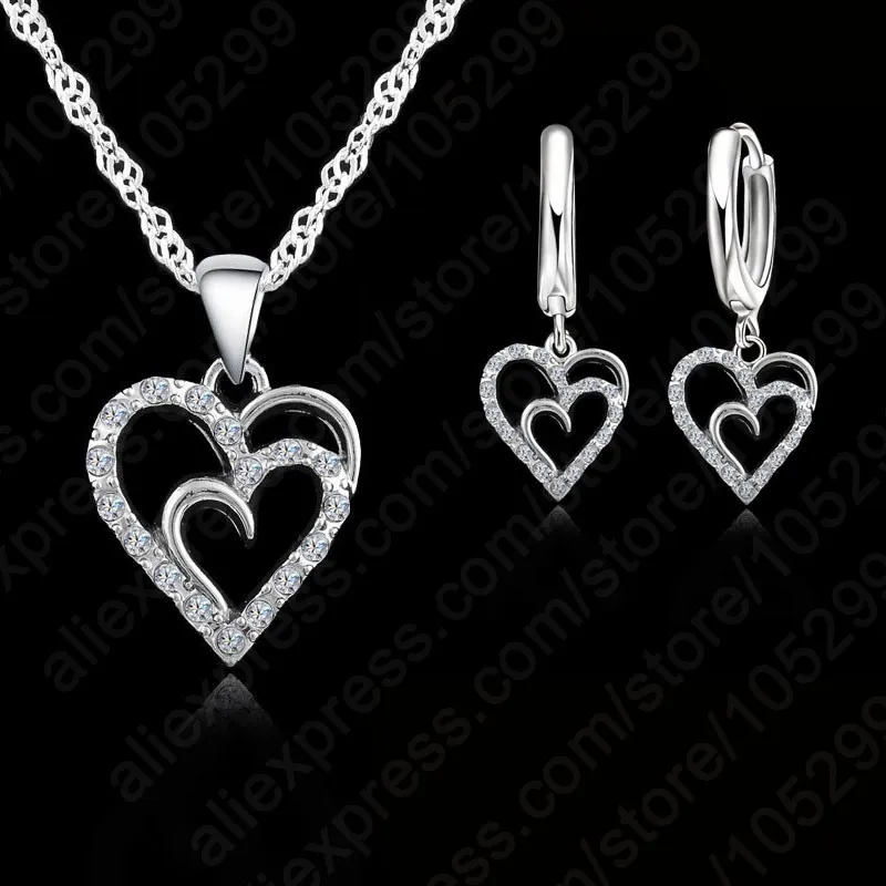 

New Brand Cubic Zircon Jewelry Sets Heart Pendants & Necklaces Earrings 925 Sterling Silver Jewelry For Women
