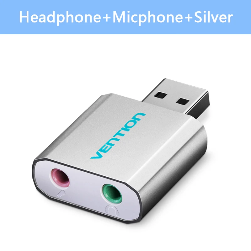 SILVER Vention внешняя звуковая карта USB до 3,5 мм разъем гарнитура AUX адаптер стерео аудио Звуковая карта для динамика ПК микрофон ноутбук компьютер PS4 - Цвет: SILVER