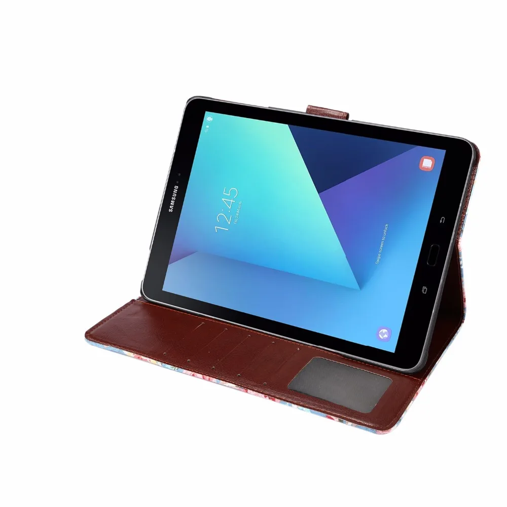 Чехол книжка для Samsung Galaxy Tab S3 9 7 T820/T825 с цветочным узором из искусственной кожи