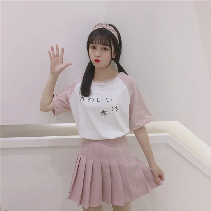 Японский Harajuku милые футболка с буквенным принтом Для женщин 2018 летние шорты