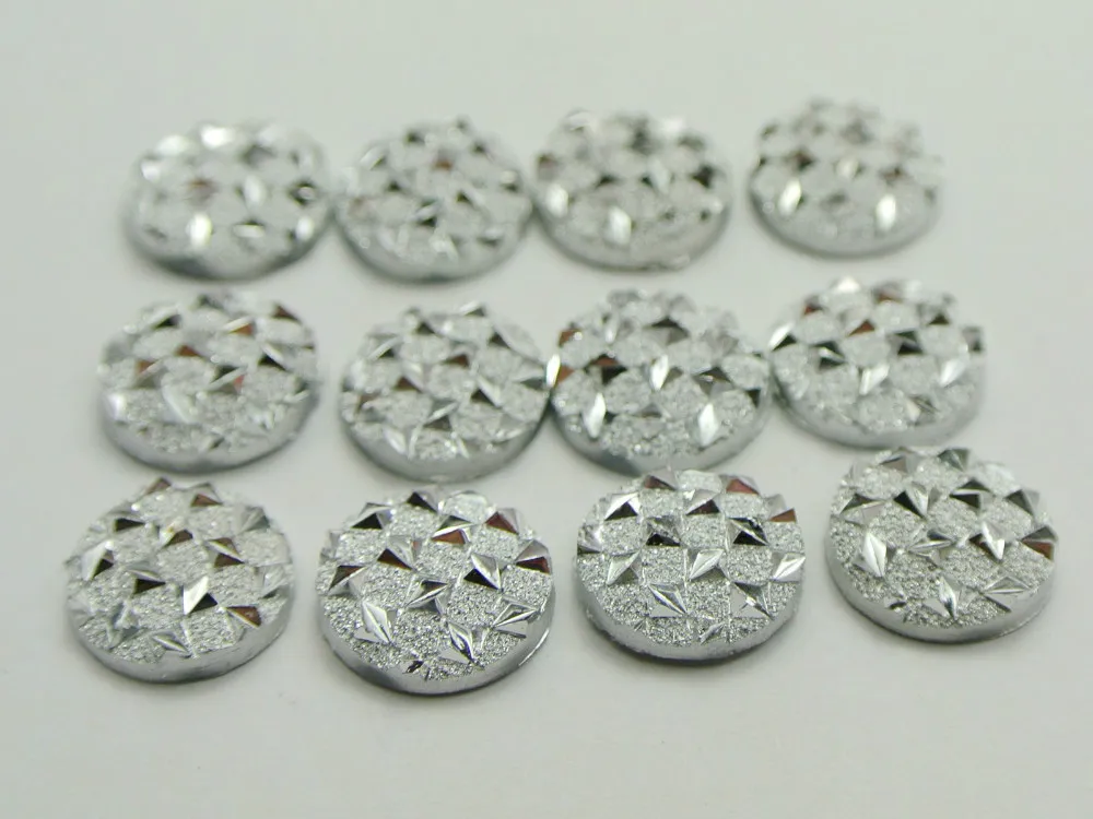 

200 Silver-plate Flatback Resin Glitter Stardust Round Rhinestone Cabochons 12mm