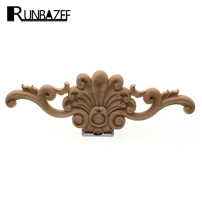 

RUNBAZEF Floral Wood Carved Corner Onlay Applique Frame Unpainted Furniture Vintage Home Decor Craft Figurine Miniature Feng