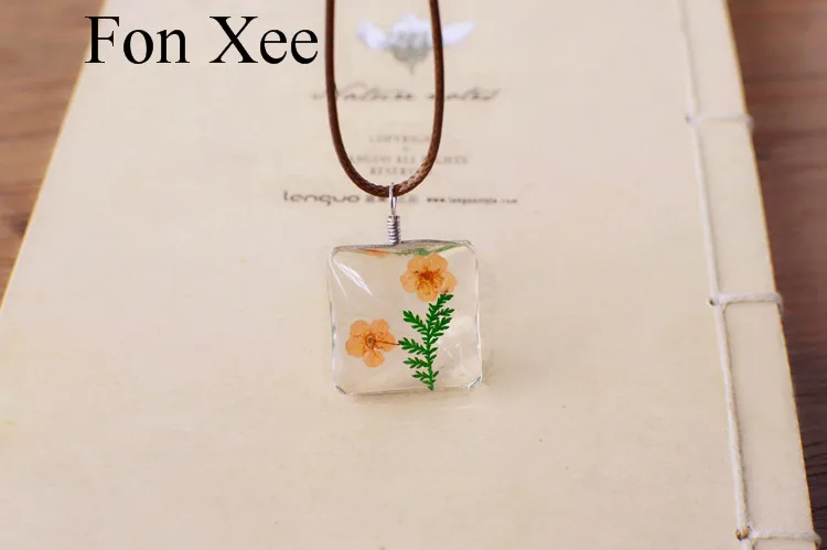 Fon XEE натуральный высушенный цветок ювелирное ожерелье квадратной формы
