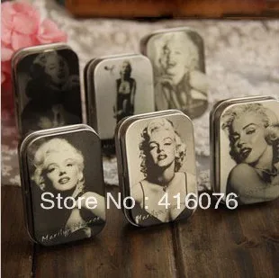 Free Shipping! 12pcs/lot Classic Collection Marilyn Monroe Mini Tin Storage Box Retro Metal Jewelry Case 6 styles T1206 | Дом и сад