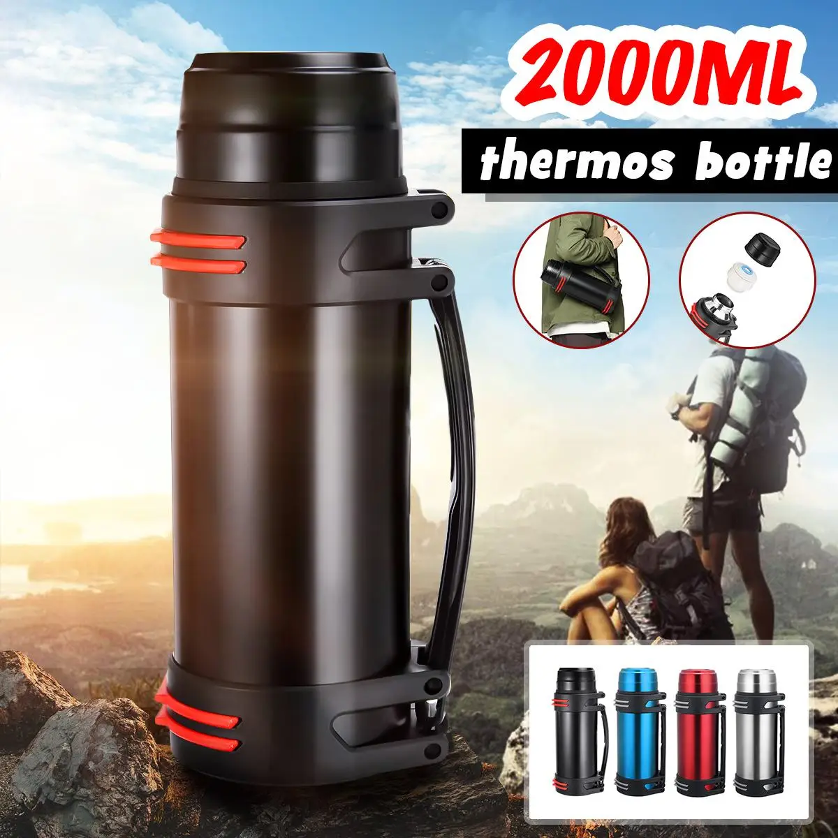 YKPuii 2000ml 3 Colors Stainless Steel thermoses Bottle Cup Ourdoor Sport Travel Mug Insulation Pot Vacuum Flask For Coffee Tea