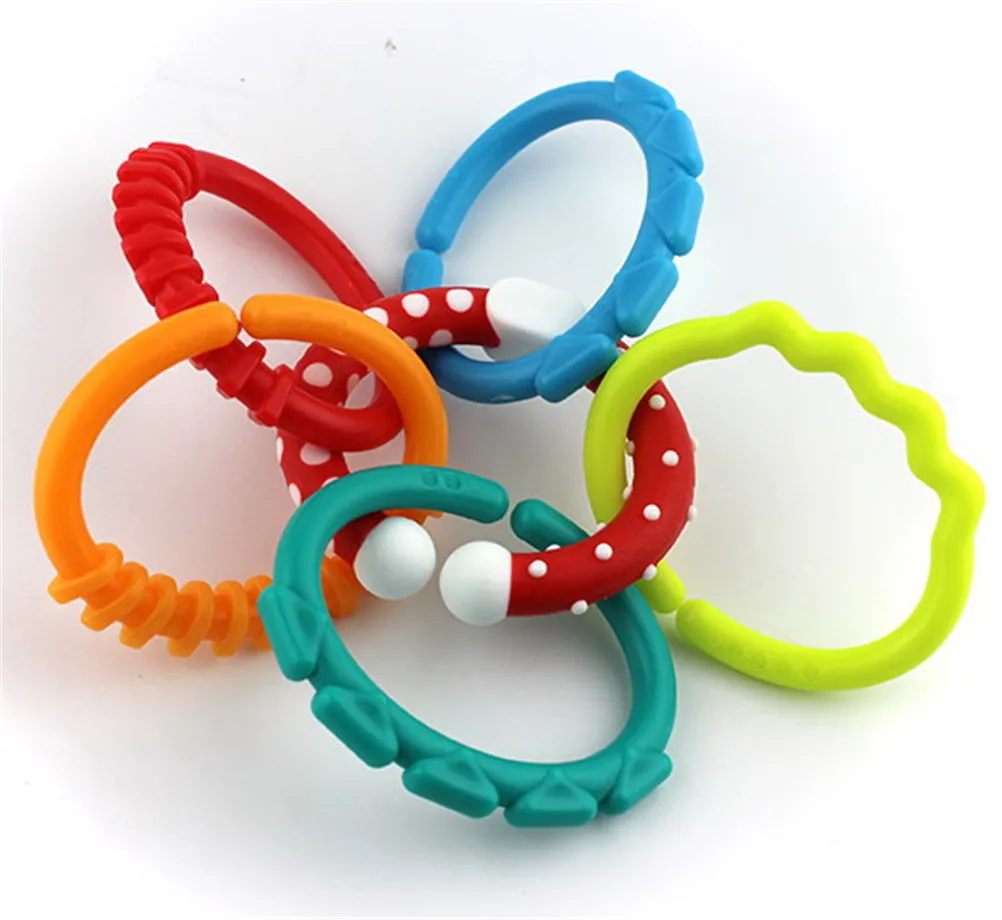 6 шт. милые разноцветные радужные кольца детская игрушка-прорезыватель кроватка - Фото №1