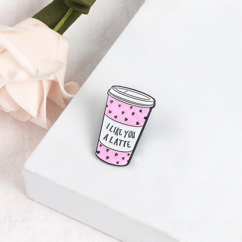 Розовое сердце кофе чашки мягкой эмалью Броши I LIKE YOU A LATTE Кнопка булавки для значок мультфильм ювелирные изделия подарок друзей