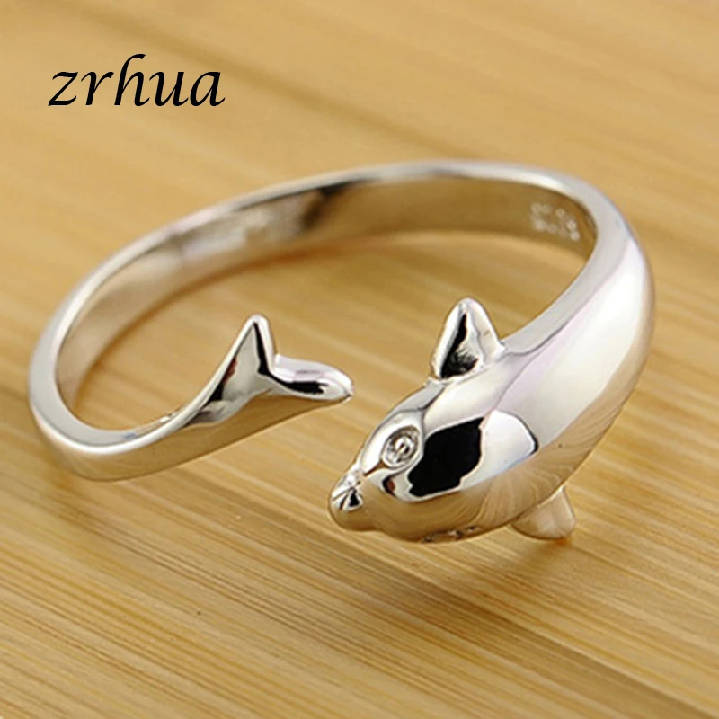ZRHUA 925 пробы-серебряные ювелирные изделия милые гладкие кольца с дельфином на