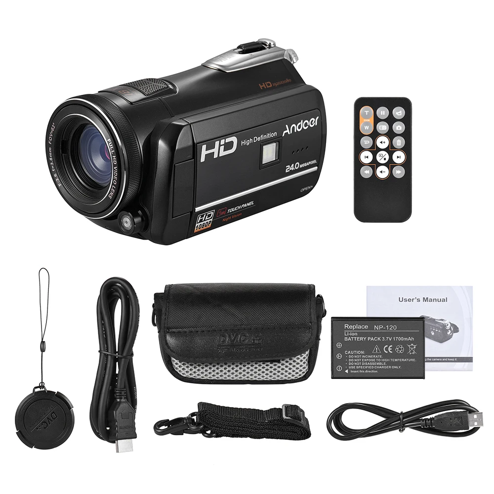 Andoer HDV D395 Цифровая видеокамера DV WiFi 1080P 30fps FHD 24 м 18X зум с пультом дистанционного