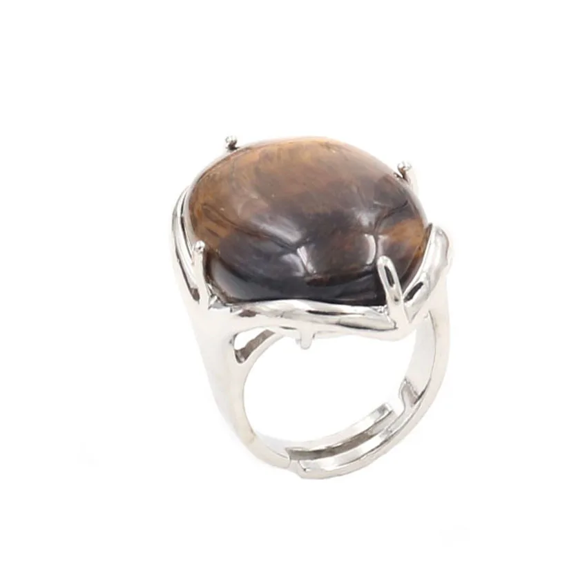 

YJXP Silver Plated Oval Shape Adjustable Finger Wedding Ring Natural Tiger Eye Stone Jewelry