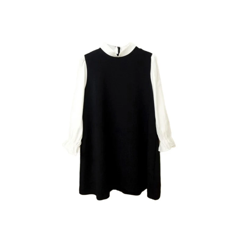 

Casual Turtleneck Dress Loose Fashion Ruffled Fake Two-piece Collar Dress Clothing