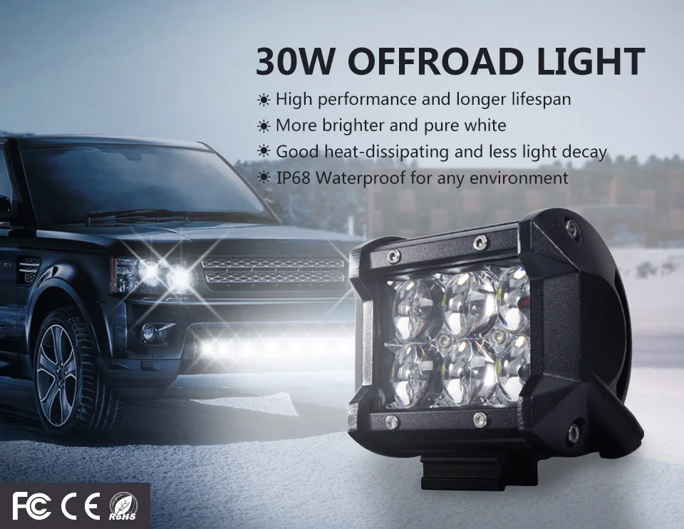 LDRIVE 5D 30 Вт Светодиодный светильник бар 4 ''Пятно Наводнений автомобилей SUV 4WD 4x4 грузовик Лодка Трактор вагон трейлер Авто ATV внедорожник головной светильник 12V 24V