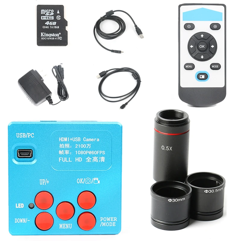 Промышленный видеомикроскоп камера HDMI 21MP/30MP 1080P 60F/S + 0.5X C mount окуляр для стерео