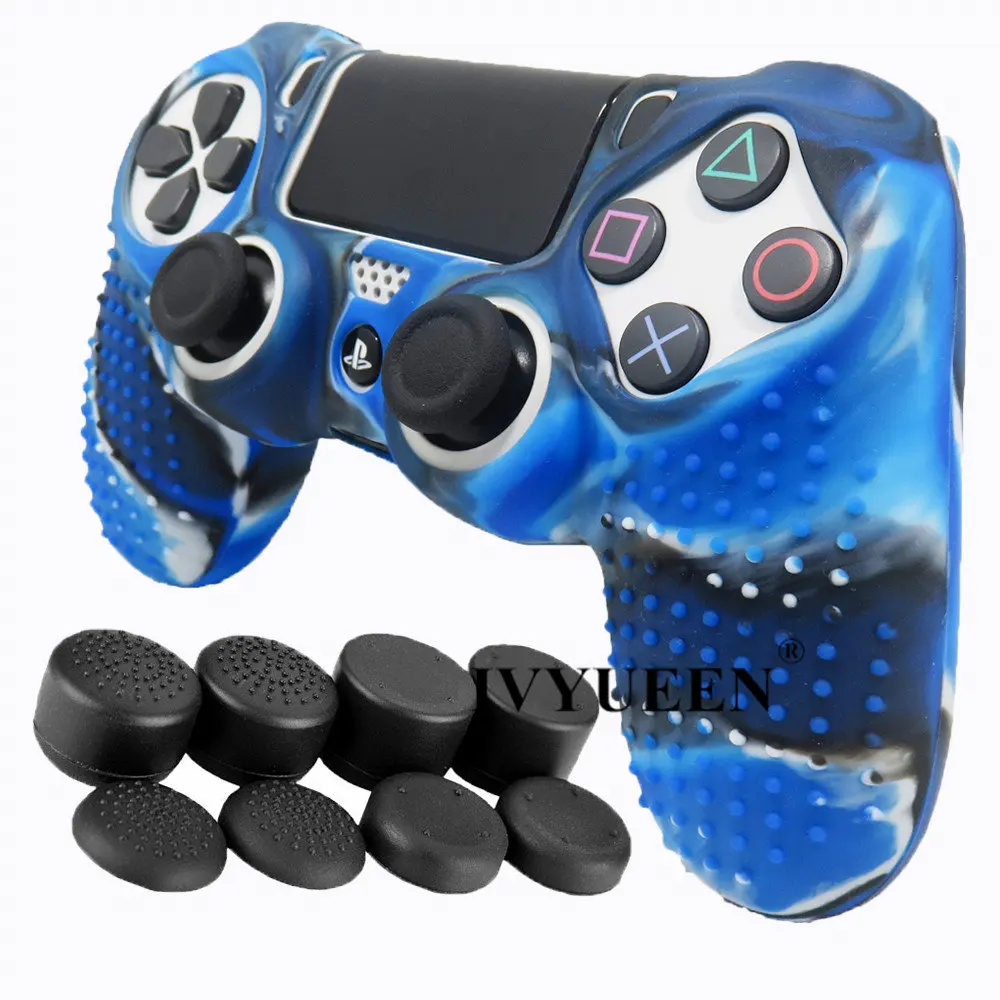 IVYUEEN Противоскользящий силиконовый чехол для защиты кожи для playstation 4 PS4 DS4 Pro тонкий контроллер с 8 аналоговыми рукоятками - Цвет: Blue Camo