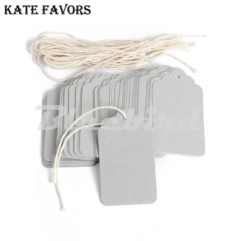 100Pcs 70*40Mm Silver Paper Tags With String Flower Head Tag Blank Gift Label Decorations Christmas Labels Stickers | Дом и сад