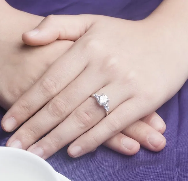 THREEMAN одноцветное 18KT Белое золото качество 2Ct Moissanite ювелирные изделия Пасьянс