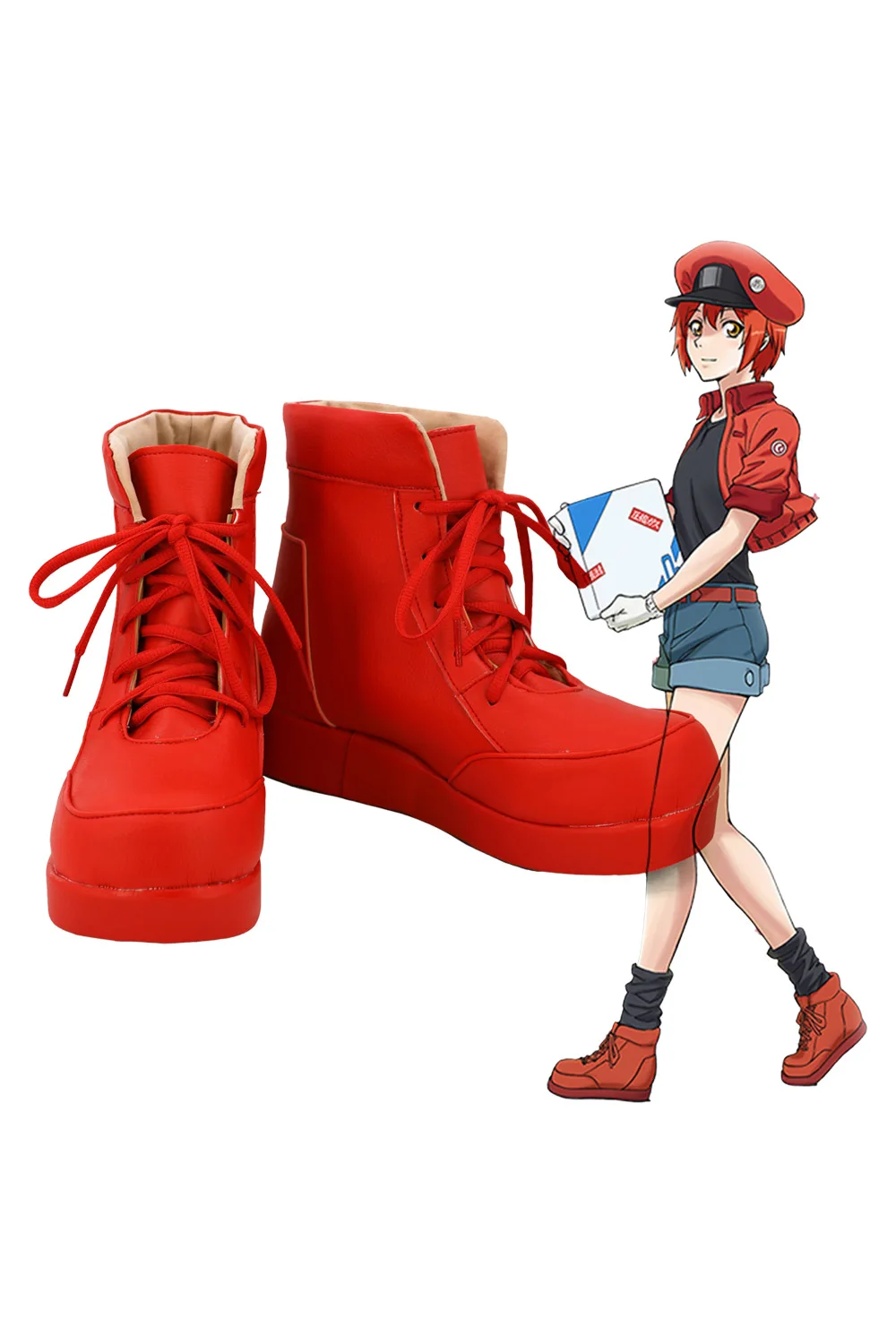 

Custom Made Shoes Anime Cells at Work! Hataraku Saibo Shoes Cosplay Red Blood Cell AE3803 Shoes Boots Halloween Carnival COS