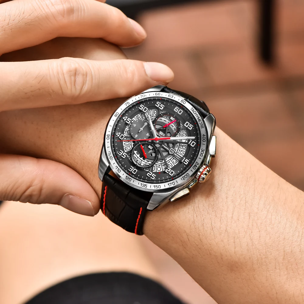 PAGANI DESIGN Luxury Brand Waterproof Leather Quartz Skeleton Watches Sports Chronograph Men's Relogios Masculino saat | Наручные