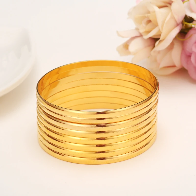 

12pcs Gold Bangle for Women Gold Dubai Bride Wedding Ethiopian Bracelet Africa Bangle Arab Jewelry Gold Charm Bracelet gifts