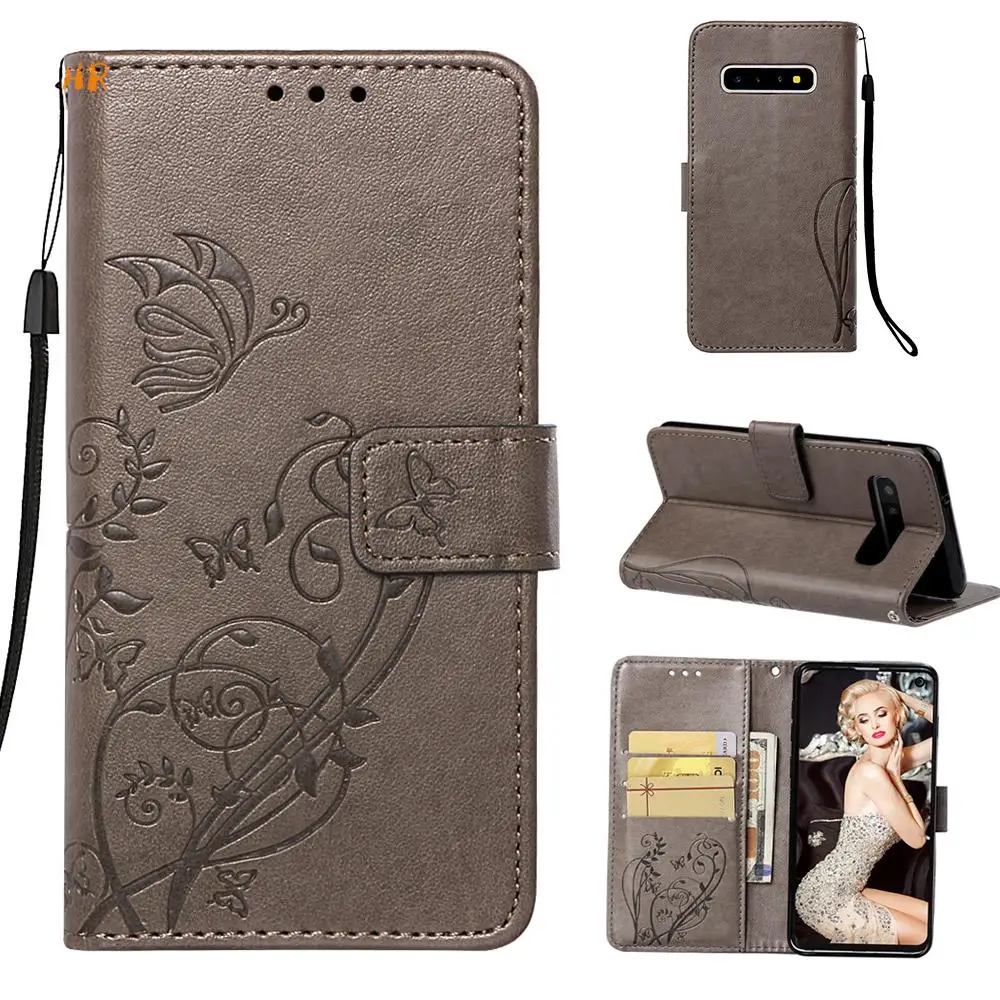 Кожаный чехол для samsung Galaxy J4 J6 A6 A7 A750 Fundas S10 S10e Plus чехол-книжка с бабочкой кошелек