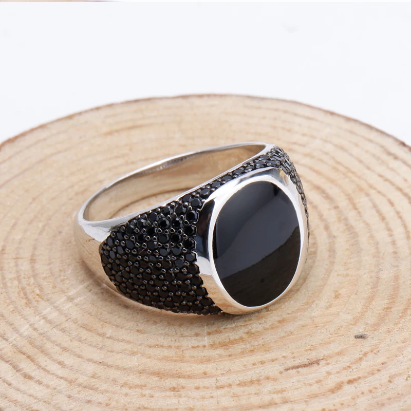 Мужское и женское кольцо из серебра 925 пробы с черной эмалью|ring for|rings for menring men black |
