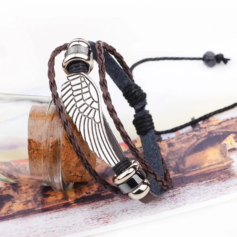 CC187 Love Fairy Angel Wing Bracelet Homme Leather Femme Woven Mens Bracelets for Women Braclet Pulsera Bijouterie | Украшения и