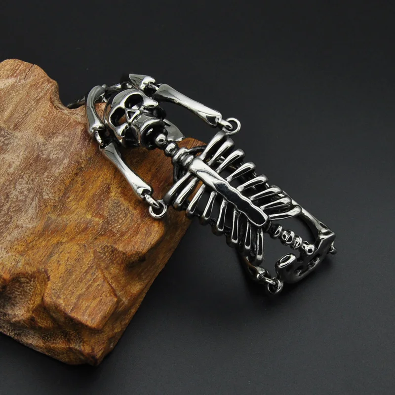 Хип панк готический браслет из нержавеющей титановой стали с черепом мужской
