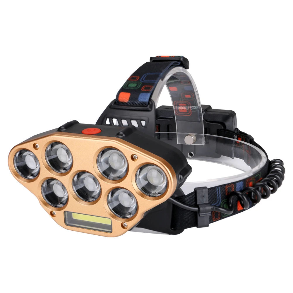 Sanyi светодиодный налобный фонарь 7* XM-L T6+ 1* COB светодиодный фонарик Фонарь заряжаемый прожектор налобный фонарь для рыболовных 18650 фар