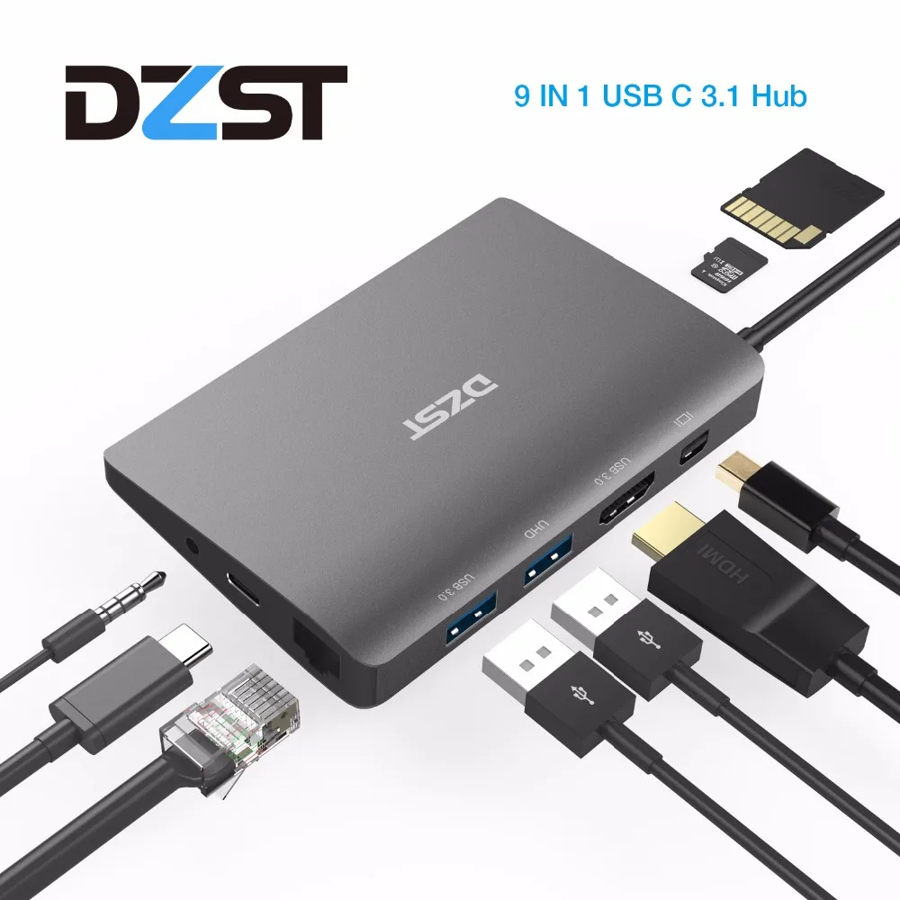 DZLST USB C док станция для ноутбука к Mini DP RJ45 Gigabit LAN HDMI 4K 3 0 Type PD Macbook Pro SAMSUNG S9/S8