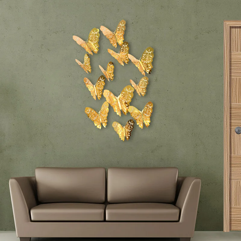 

12Pcs 3D Hollow Butterfly Wall Stickers Acrylic Paper Cutting Mirror Butterfly Sticker DIY Baby Kid Room Decoration