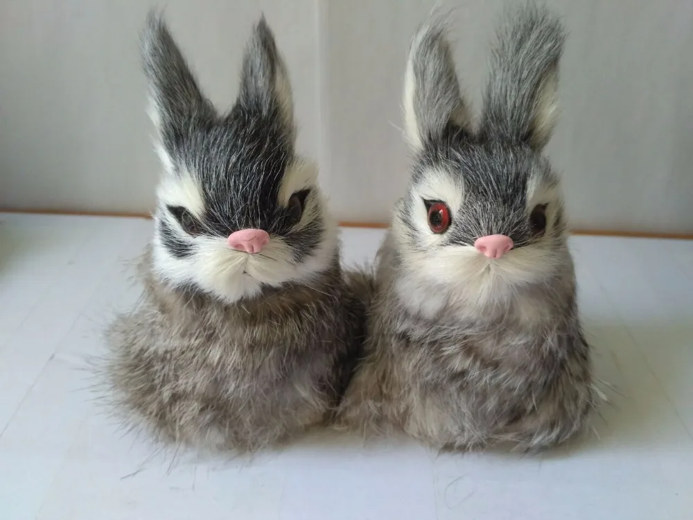 

8x9x13cm plastic&furs gray rabbit handicraft simulation rabbits one lot/ 2 pcs model prop home decoration gift d2423