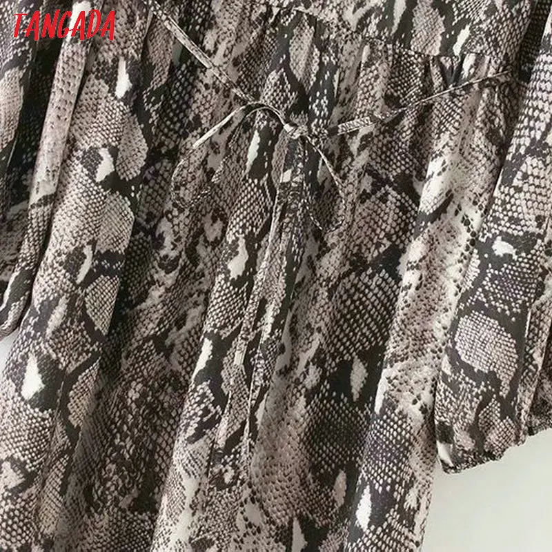 Tangada, винтажное, стильное, с бабочкой, на шее, макси платье, для женщин, змеиный принт, фонарь, рукав, Ретро стиль, для женщин, с открытыми боками, длинные платья, vestidos 1F32