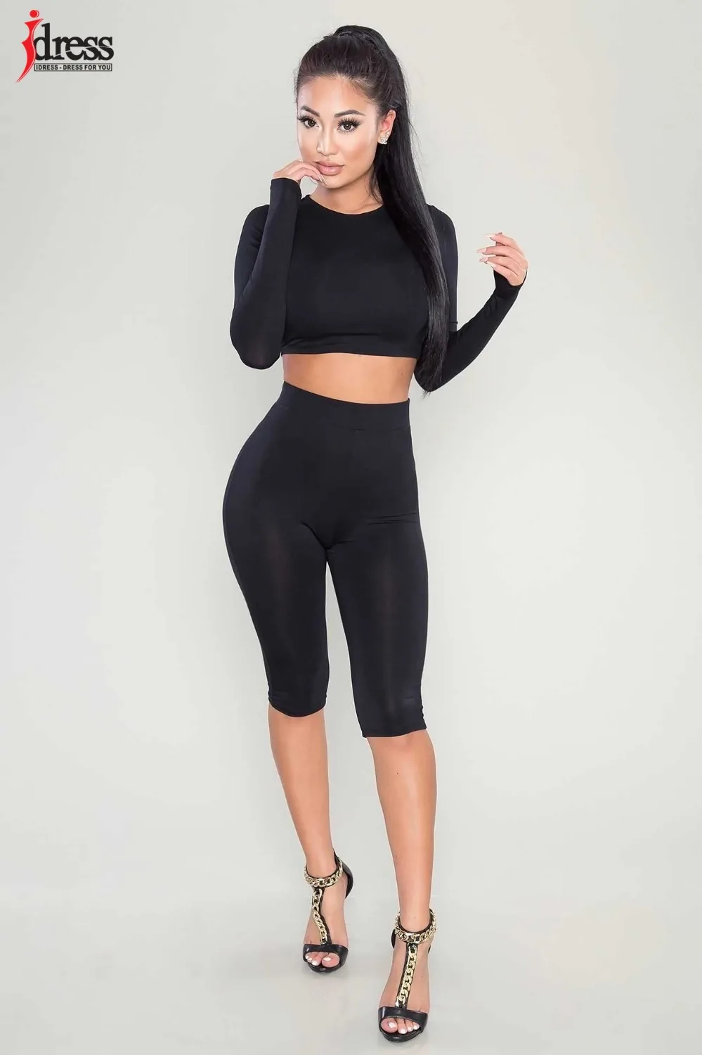 Женский Облегающий комбинезон IDress из двух частей летний черный до колена 2016