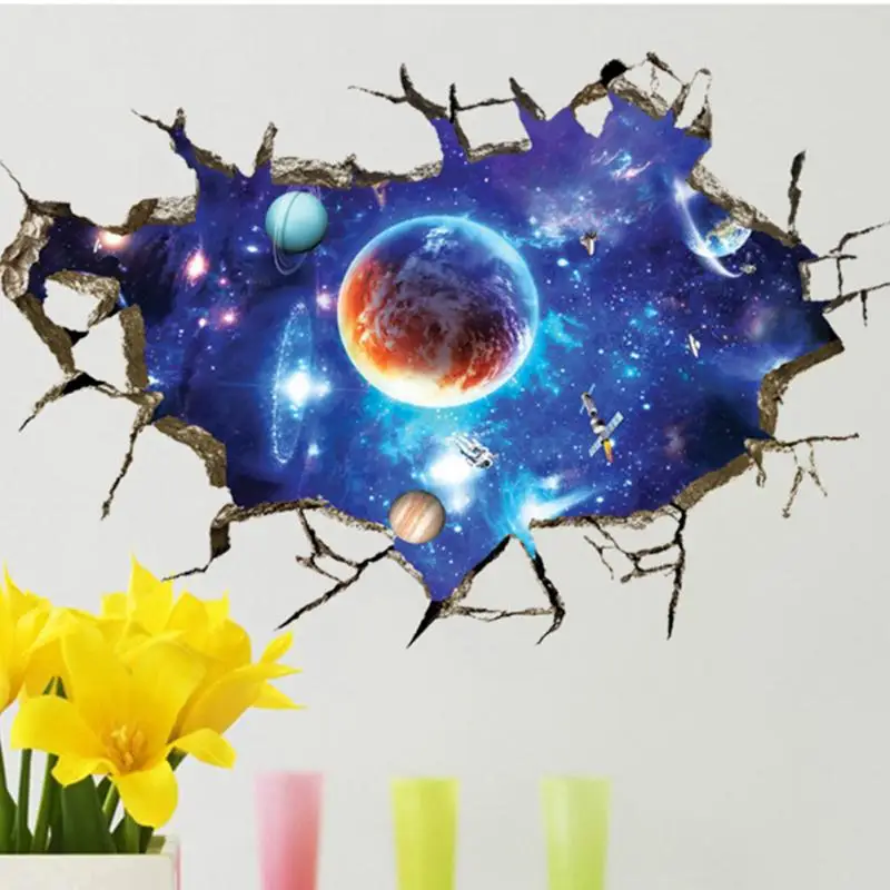 3D Galaxy Out Space Planet Мальчики Спальня Искусство Виниловые наклейки на стену Наклейка Декор комнаты