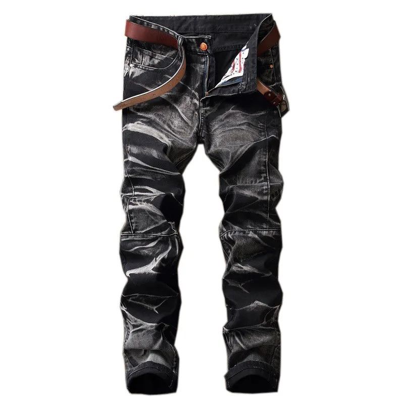 

Euro Retro Mens Jeans Vintage Straight Skinny Pants Motor Biker Male Pants Full Length Zipper Punk Denim Trousers Jeans Hombre