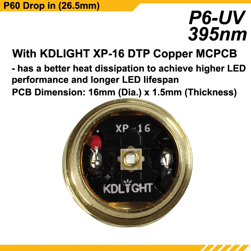 KDLITKER P6 UV UV365nm UV395nm 3 V 12 1 Mode P60 Drop in (Dia. 26 5 мм)|uv 12v| |