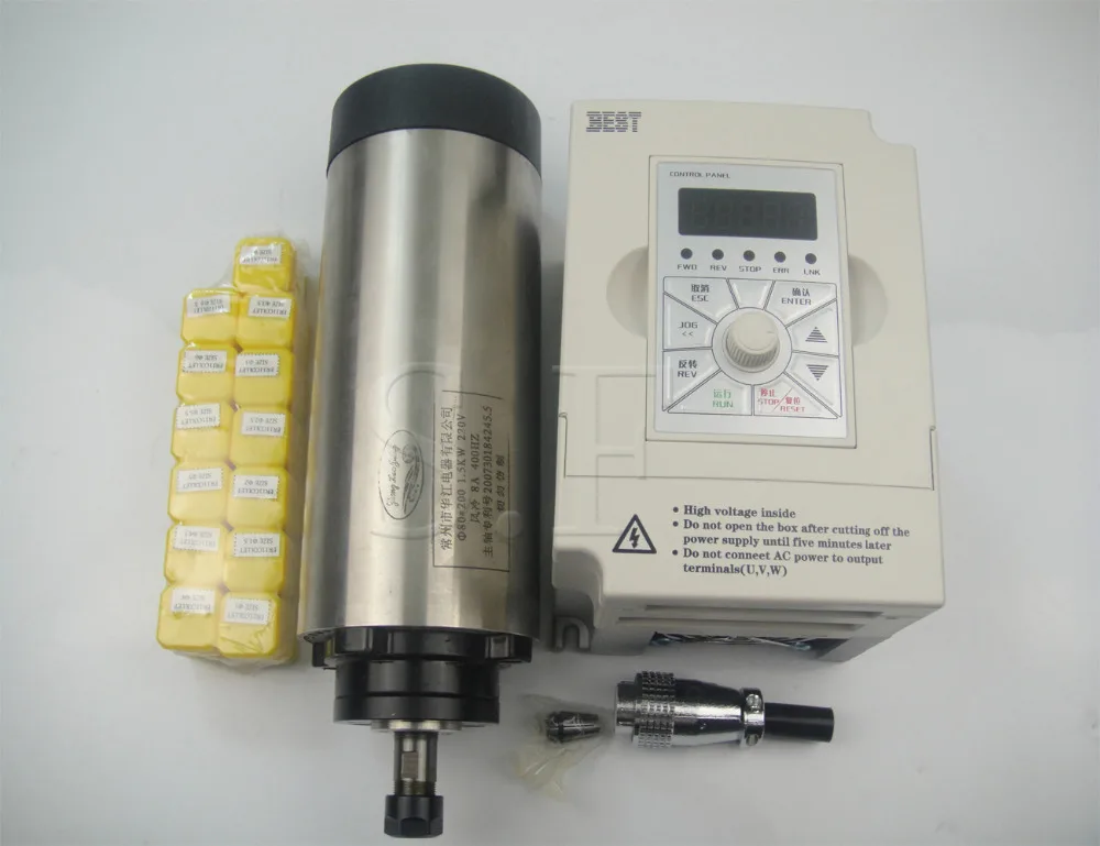 Cnc spindle kit ER11 air cooling 1.5KW with 4 pieces bearing + 13 collet+ 1 piece 1.5kw inverter | Инструменты