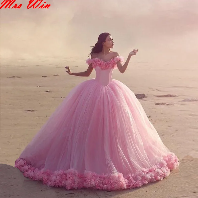 Ярко-розовое свадебное платье с цветами и открытыми плечами Robe De Mariage фатиновое