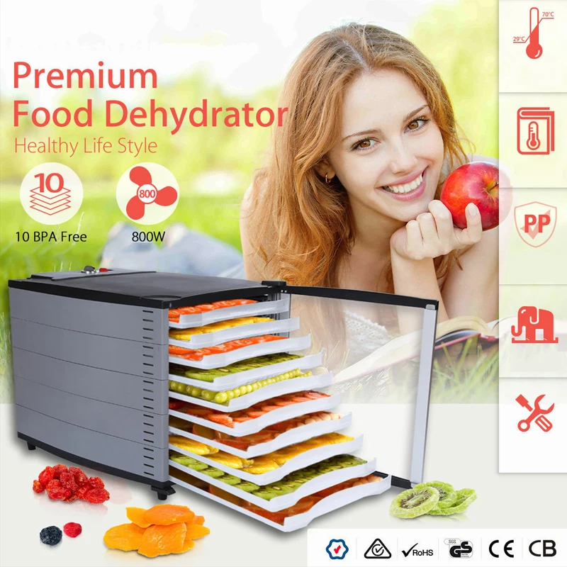 Еда осушитель фрукты овощ травы сушильные машины для мяса закуски сушилка с 10